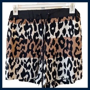 Derek Lam 10 Crosby Silk Blend Leopard Print Drawstring Shorts Size S